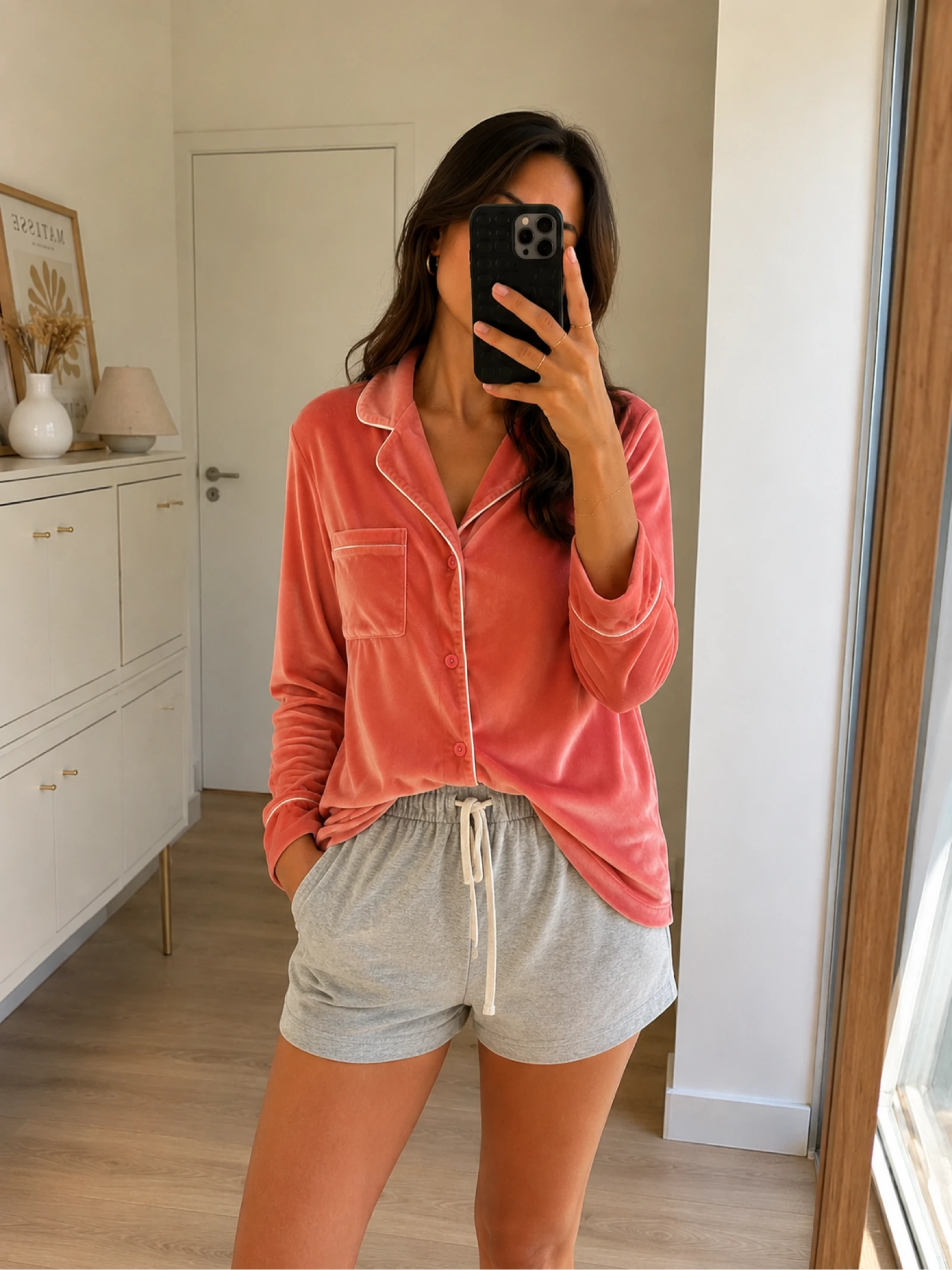 Chemisier de pyjama / homewear Pink Lily – satin corail – taille S 